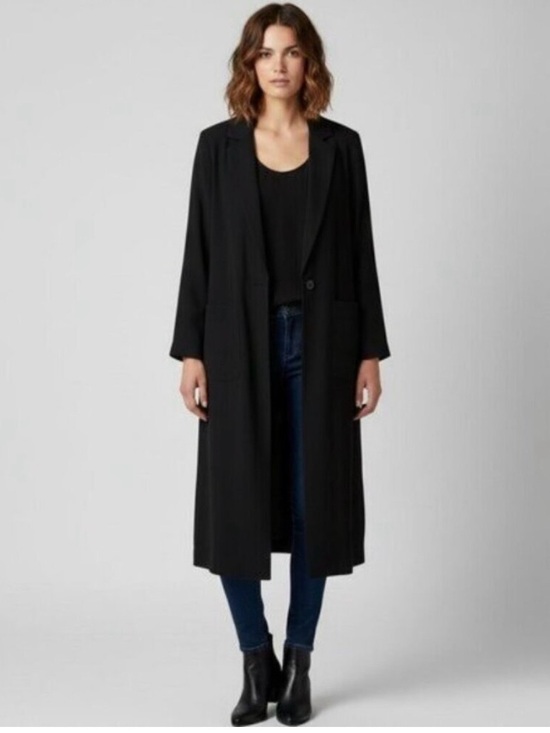 Wilfred Jackets & Blazers - Wilfred Free Aritzia Long Blazer Trench Coat Jacket Lightweight Black Satin S